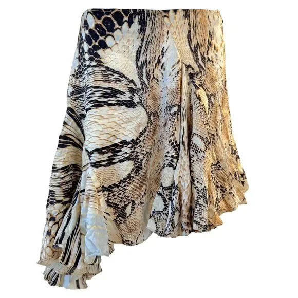 Just Cavalli Roberto Cavalli Snakeskin Print Asymmetrical Silk Skirt - Picture 1 of 6